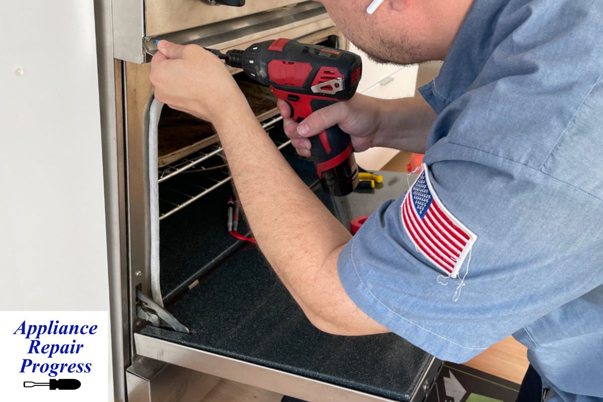 Appliance Repair Progress technician performing skilled repair work on a home appliance.